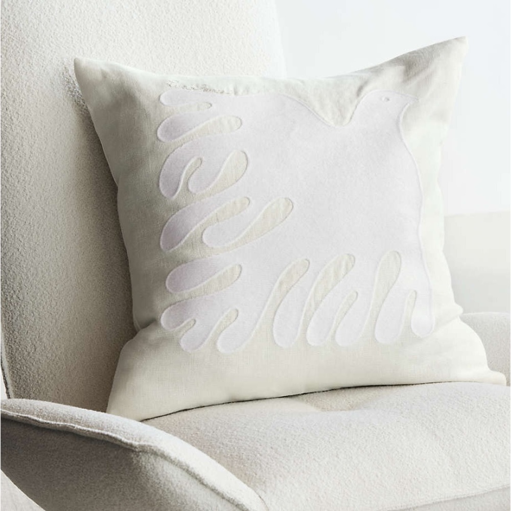 Soaring Dove 23"x23" Embroidered Linen Throw Pillow Cover by Lucia Eames™